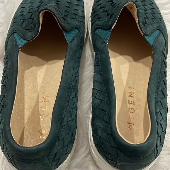 M Gemi Cercio Green Leather Basket Weave Slip On Sneaker Sz 37 1/2 - Picture 11 of 16